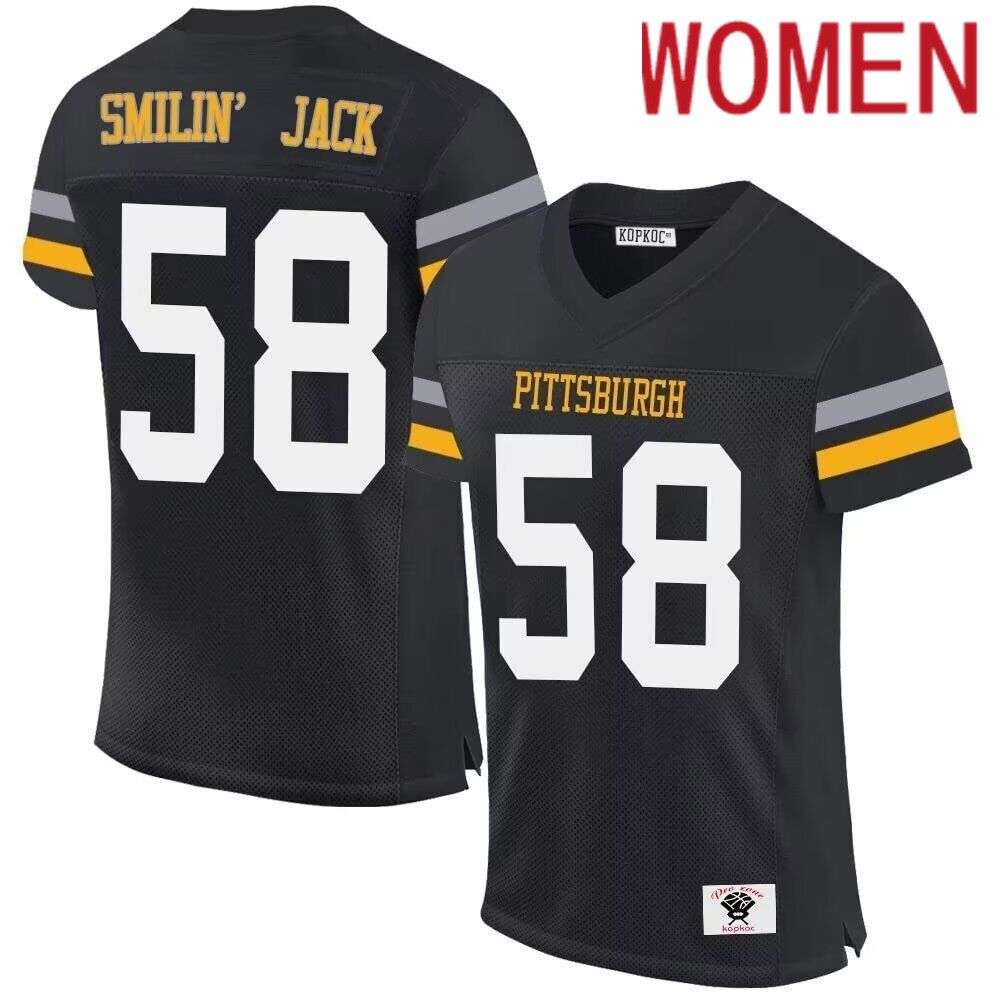 Women Pittsburgh Steelers #58 Smilin Jack black 2024 Nike Limited NFL throwback Jersey